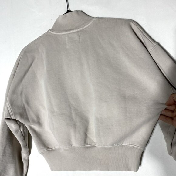 Aritiza Wilfred Free Beige Cotton Blend Cropped Half Zip Mock Neck Sweatshirt XS - Picture 11 of 15